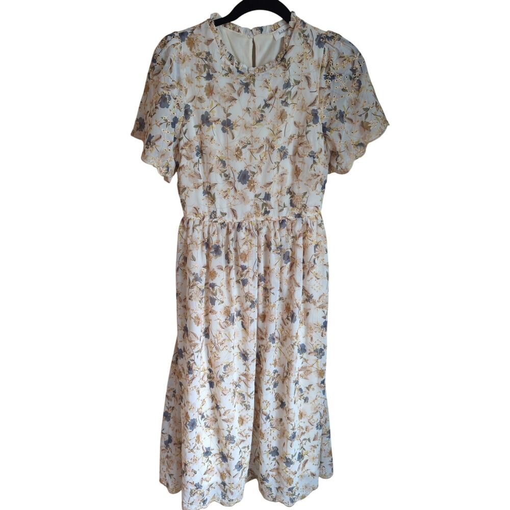 bohme Cream Floral Mini Dress with Blue and Tan Accents